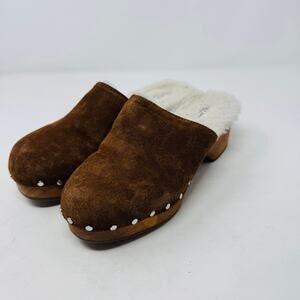 Rag & Bone Brown Suede Shearling Lined Wooden Bottom Marla Clogs Size 38